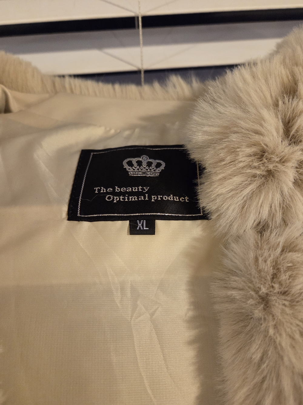 Women's Cream Faux Fur Trim Coat - XL